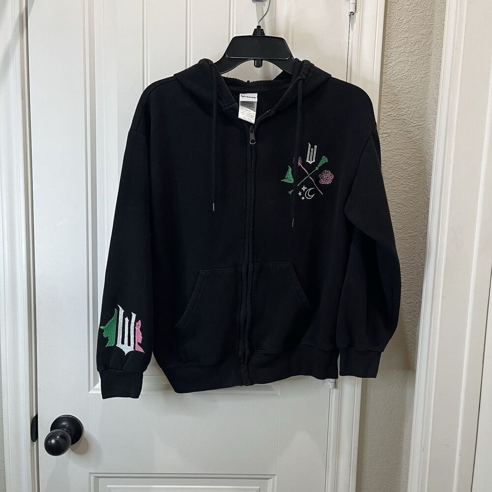 Wicked Movie Zip Up Hoodie Sweatshirt Size XS Black Embroidered Adult Musical